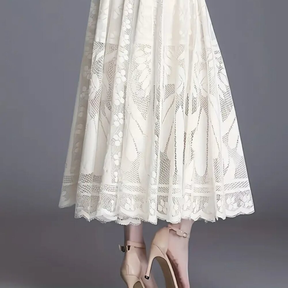 NEW! ELEGANT Lace A LINE FLOWY SKIRT SZ L - Picture 4 of 6